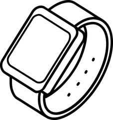 Smartwatch Black and White Outline Illustration, Digital Wearable Technology, Sleek Design Element for Modern Accessories