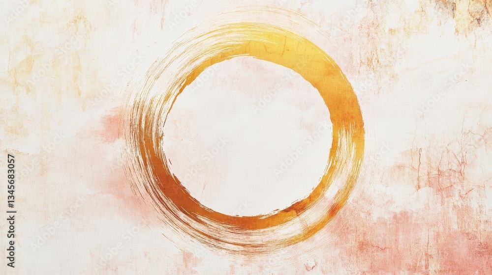 Poster soft negative space design featuring a circular brushstroke against a textured background in warm co