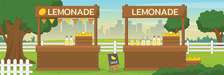 Cute and nice design of Lemonade stand and interior objects vector design