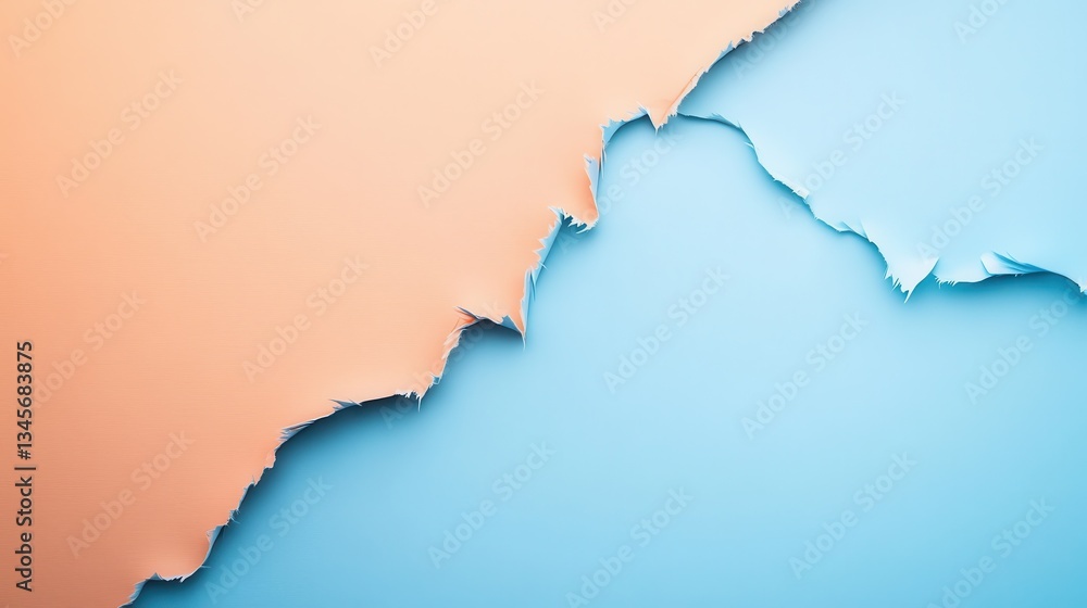 Poster minimalist gradient with pencil strokes and frayed edges in soft peach and blue tones
