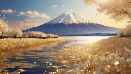 A serene illustration of a snow-capped mountain