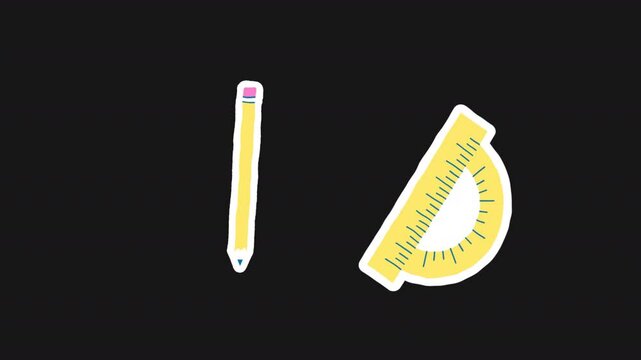 Animated sticker protractor with pencil. Alpha channel
