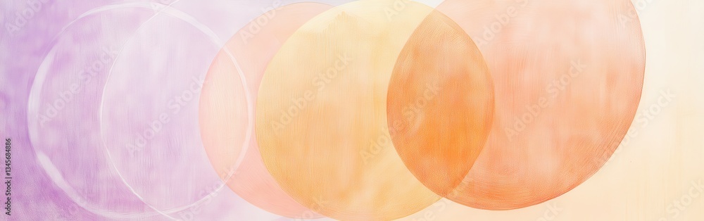 Poster minimalist composition featuring overlapping circular shapes in soft pastel colors