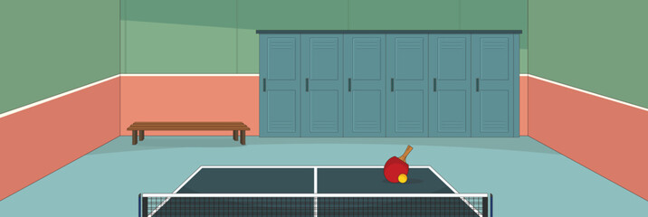 Cute and nice design of Table tennis court with furniture and interior objects vector design