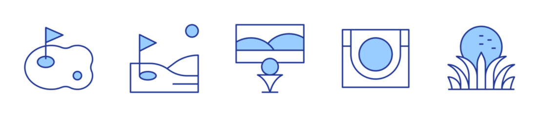 golf course, golf hole, birdie, golf ball, golf. Golf Icon vector illustration. Line Duotone style. Editable stroke