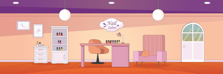 Cute and nice design of Nail Polish Salon interior objects vector design