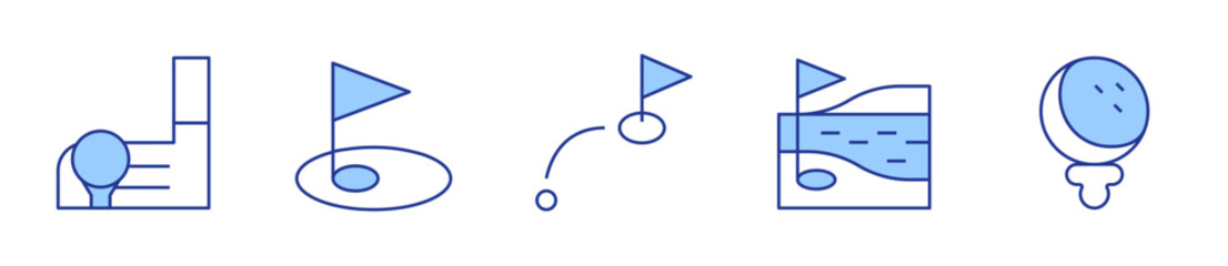 golf field, golf, flag, distance. Golf Icon vector illustration. Line Duotone style. Editable stroke