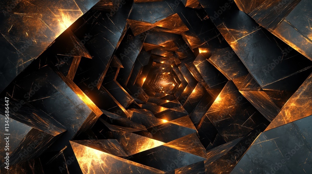 Poster dynamic geometric abstract background featuring twisting shapes and glowing elements