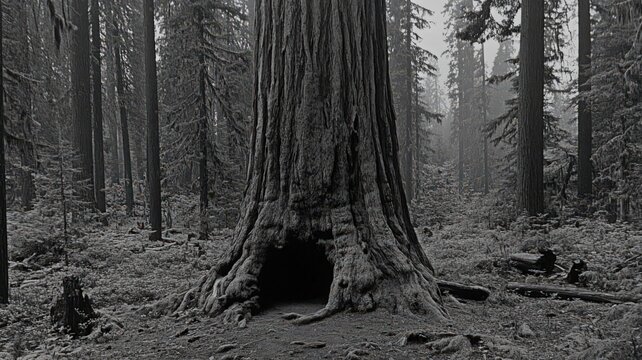 Giant Tree Hollow in Gray Forest - Powered by Adobe