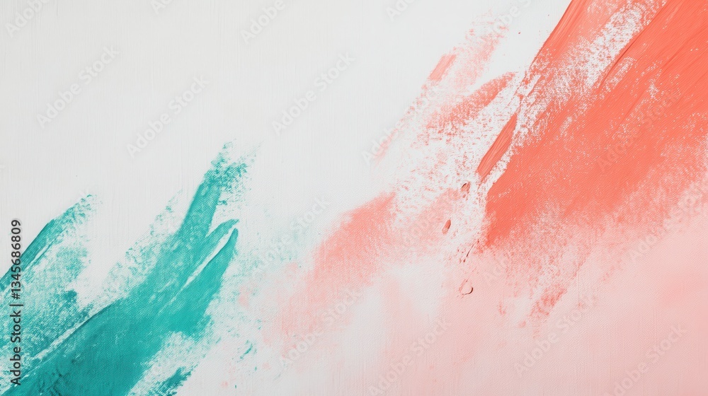 Poster Bright and elegant canvas featuring dynamic strokes of turquoise and coral colors in a contemporary art setting