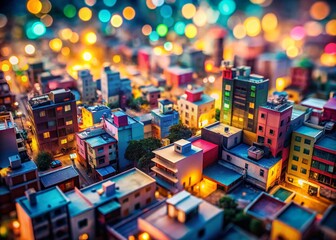Miniature Symbolic World: Colorful Tilt-Shift Cityscape with Abstract Symbols