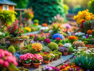 Miniature Whimsical Garden: Graceful Floral Designs in Tilt-Shift Photography