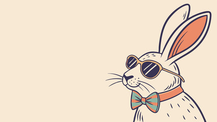 Obraz premium Illustration of a rabbit wearing sunglasses and a bow tie on a light background. Perfect for Spring Invitations, Holiday Branding, and Creative Event Projects