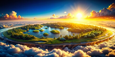 Fototapeta premium Miniature World: Flat Earth Illusion, Tilt-Shift Photography