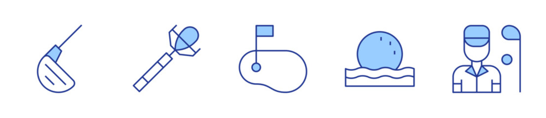 iron, golf equipment, golf, golfer, green. Golf Icon vector illustration. Line Duotone style. Editable stroke