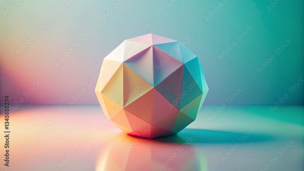 Sticker minimalist 3d render: abstract geometric forms in soft pastel hues