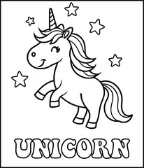 Cute Black and White Unicorn Coloring Page for Kids