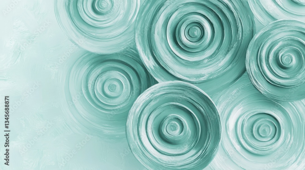 Poster elegant pencil strokes create circular patterns in soft pastel mint, enhancing a serene artistic atm