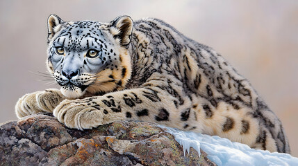 Obraz premium Snow Leopard On Rocky Mountain
