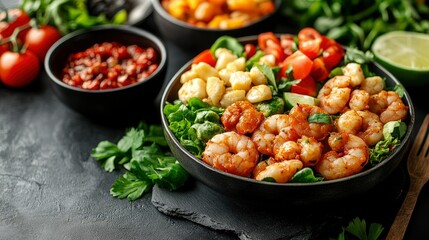 Delicious and Healthy Shrimp Salad Bowl with Roasted Vegetables and Homemade Salsa
