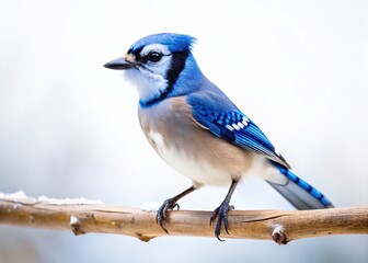 Obraz premium Minimalist Blue Jay Bird, Female, Isolated on White Background, Wildlife Photography