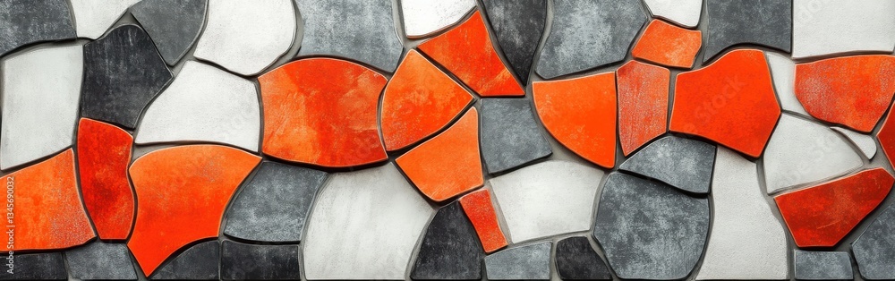 Poster elegant fragmented coral and gray grids create a stunning abstract design