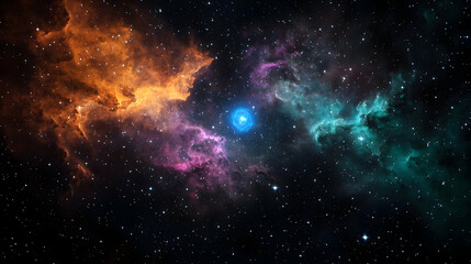 Naklejka premium Colorful Nebula with Bright Star in Dark Space Background