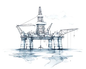 Offshore Oil Rig Sketch for Ocean Platform.