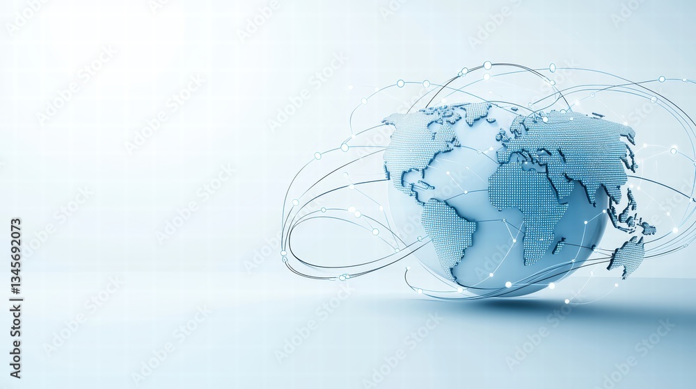 Poster globe global connectivity and networking stylized globe with interconnected lines and dots, abstract