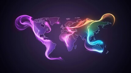 Fototapeta premium world map Futuristic Maps 3D world map with abstract shapes and glowing particles, representing future technologies and global innovation.