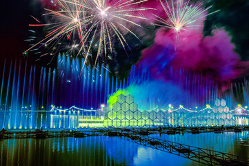 Chiang Mai Series : Dancing fountain and fireworks show in the lake during Christmas celebration