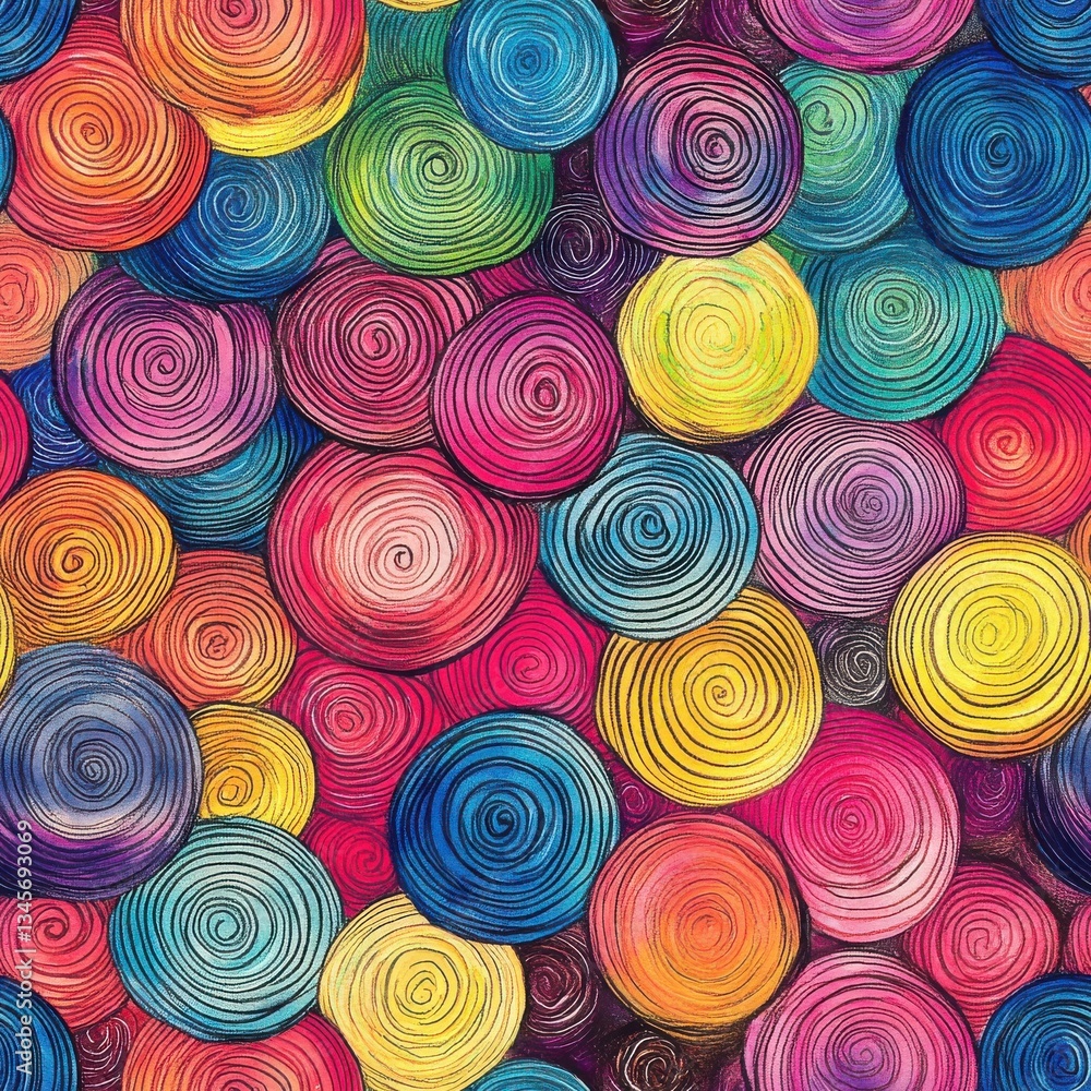 Aufkleber intricate doodle cartoon drawings featuring colorful spirals in a vibrant pattern filled with artist