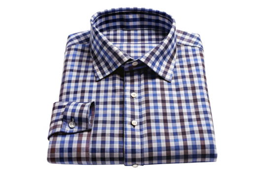 A Folded Blue and Gray Gingham Check Men's Dress Shirt