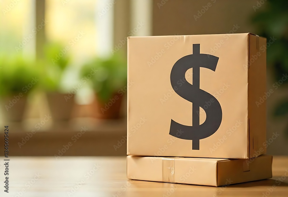 Poster generative ai illustrative boxes stacked with bold dollar symbol imprint
