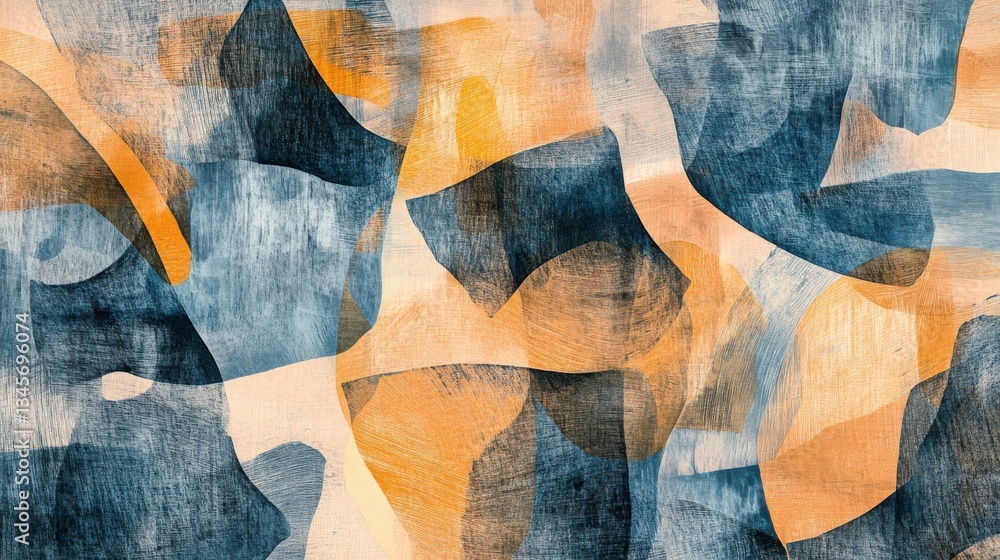 Poster Uneven abstract pencil strokes create a textured backdrop in shades of blue and orange for artistic projects or modern designs