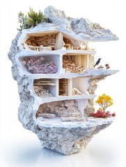 Innovative Rock Structure with Nature Elements and Cozy Interiors
