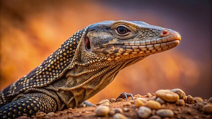 Fototapeta premium Minimalist Rough-Necked Monitor Lizard Portrait: Desert Reptile Close-Up