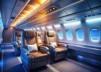 Fototapeta premium Modern Airplane Cabin Interior Design: Spacious Seating & Ambient Lighting