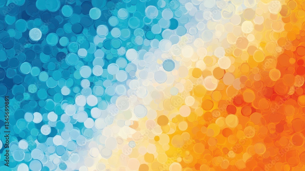 Poster vibrant abstract composition featuring a gradient of blue to orange with circular patterns and smoot