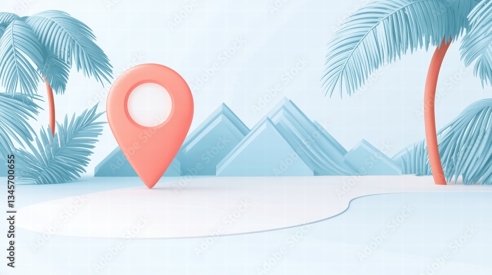 Poster pin in different color single, brightly colored pin on a map, highlighting a specific location.