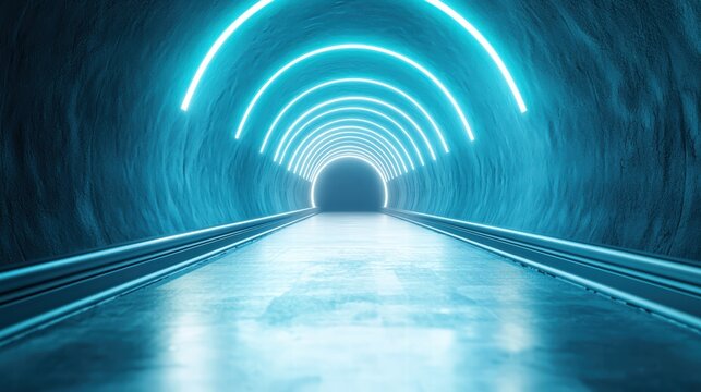 Train Futuristic Tunnel Design A hyperloop capsule entering a brightly lit tunnel, showcasing advanced engineering and design.
