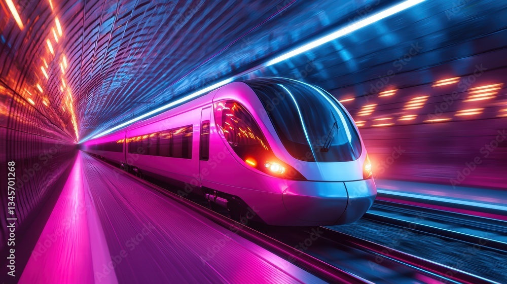 Poster train high speed motion blur a hyperloop train speeding through a tunnel, blurred lights and motion 