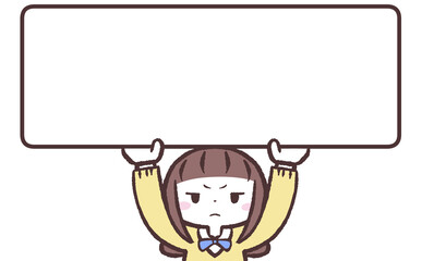 Fototapeta premium 不満気に看板掲げる女子学生イラスト