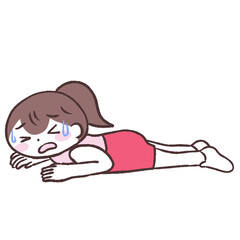 伏せるくたくた女性イラスト