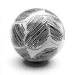 Classic black and white soccer ball with unique patterned design resting on a plain surface