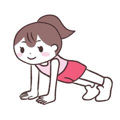 腕立て伏せで腕を伸ばす斜め女性イラスト