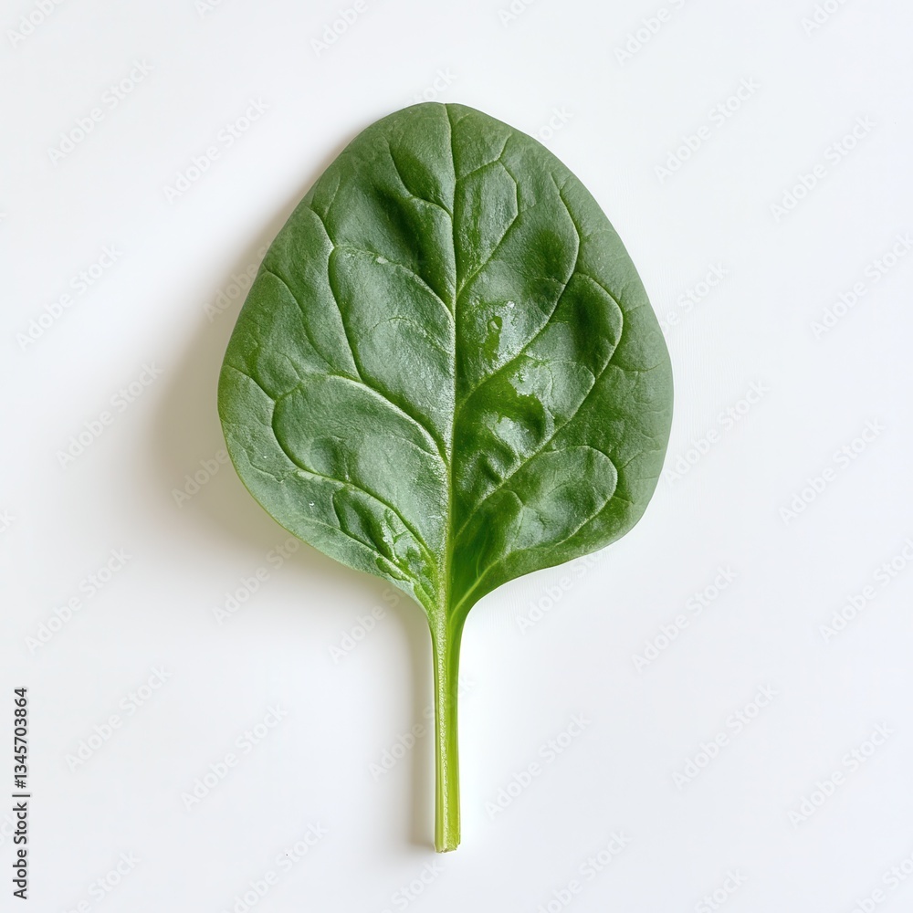 Poster Fresh green spinach leaf on a light background highlighting its texture and color