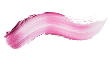 Pink paint brush stroke creating a smooth curve on transparent background