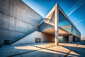 Obraz premium Modern Minimalist Architecture, Geometric Building Facade, Clean Lines, Abstract Design, Cityscape