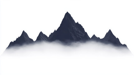 series of dark, jagged mountain peaks rise above layer of mist, creating dramatic and serene landscape. contrast between sharp peaks and soft fog adds depth and mystery to scene